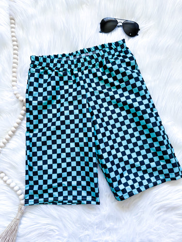RTS 10 Teal and Black Checker Swim Trunks