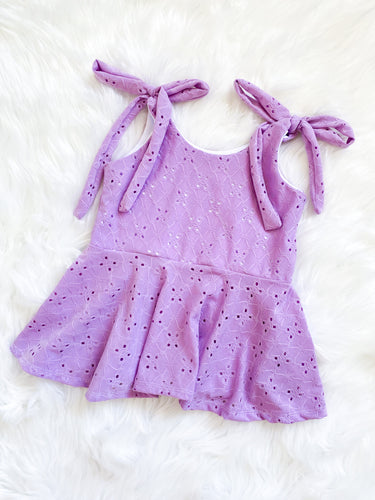 Purple Eyelet Tie Up Peplum